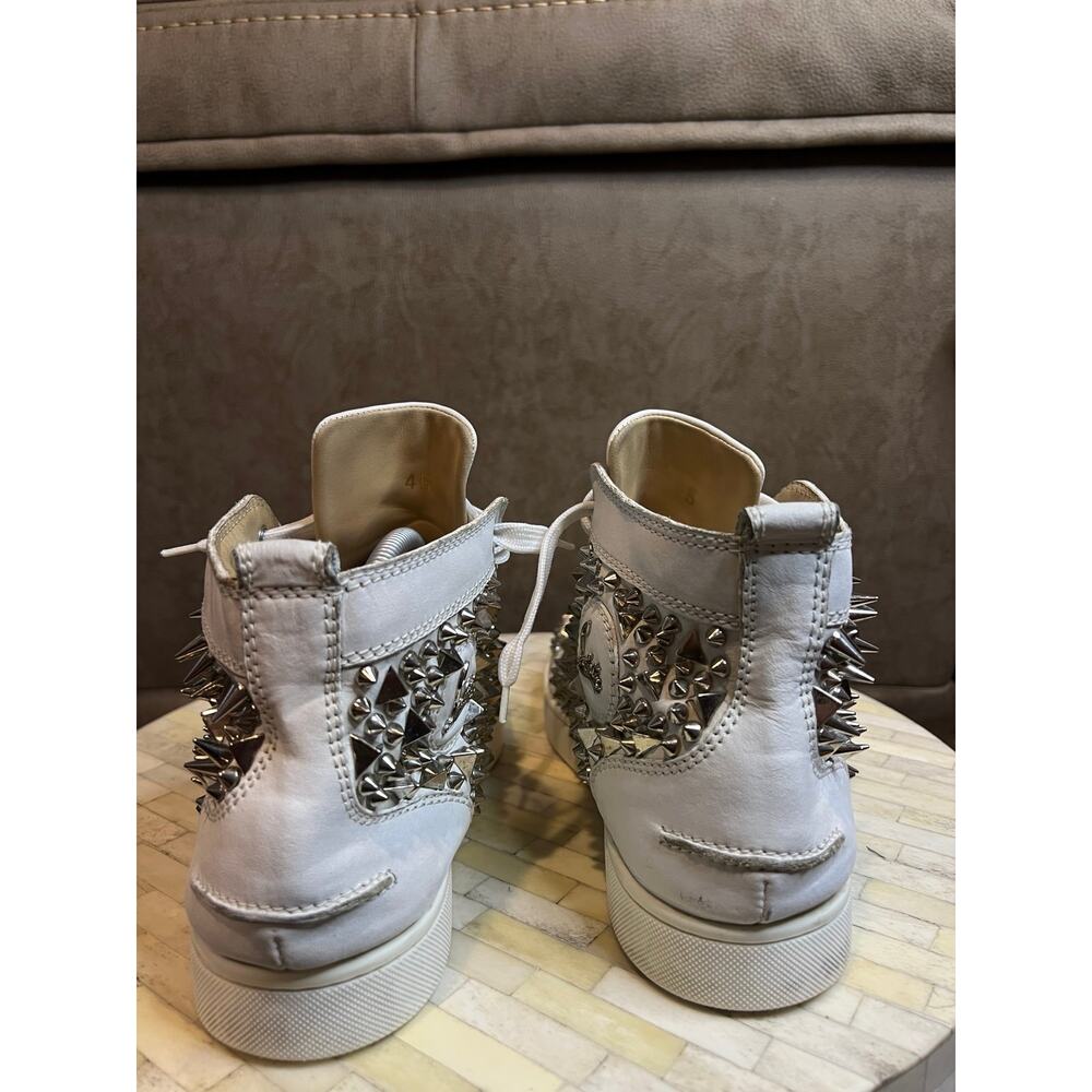 Christian Louboutin "Lou Pik Pik" White Leather High-Top Sneakers - Picture 4 of 7